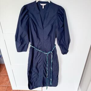 Rebecca Taylor Navy Blue Dress SIZE 4 Fitted, Side Zipper. 100% Cotton 100% Silk